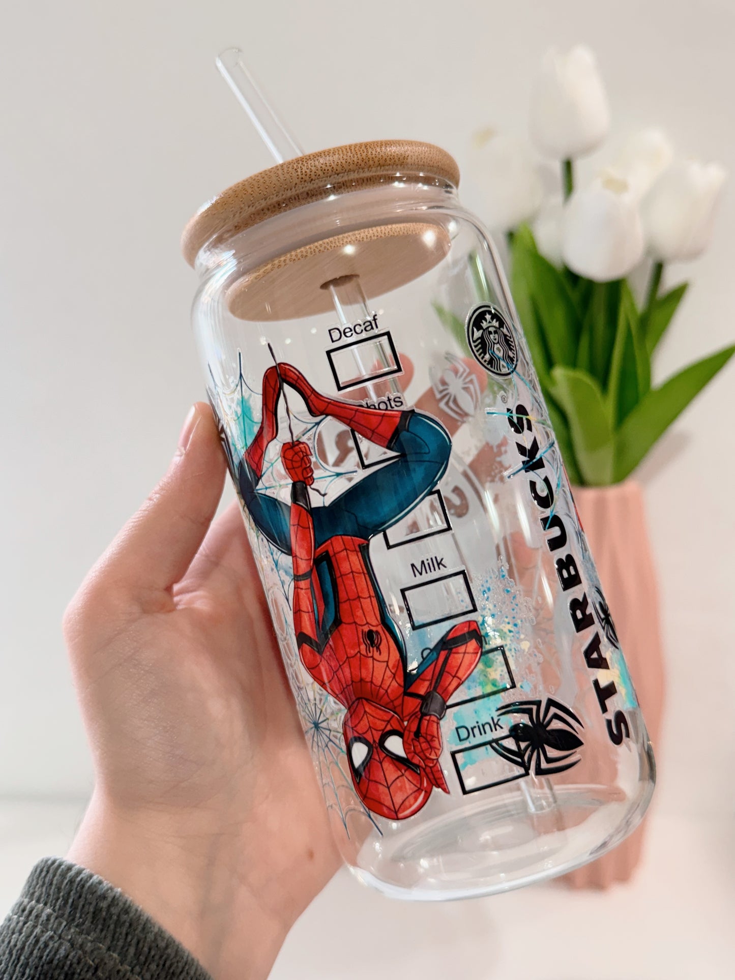 PEGATINA UV DTF PARA TAZAS 16Oz STARBUCKS SPIDERMAN