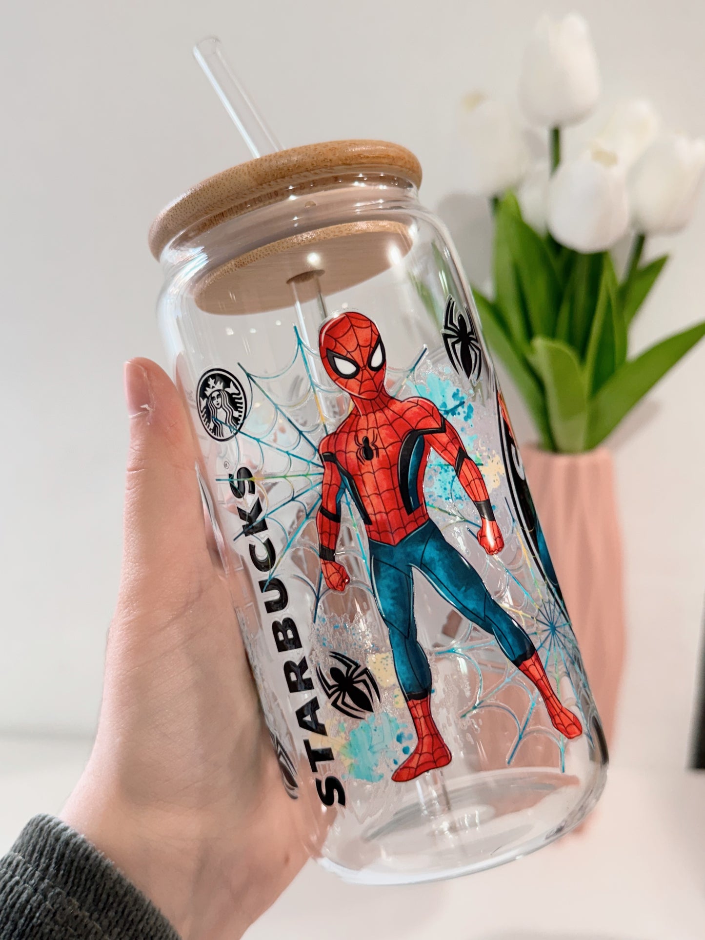 PEGATINA UV DTF PARA TAZAS 16Oz STARBUCKS SPIDERMAN