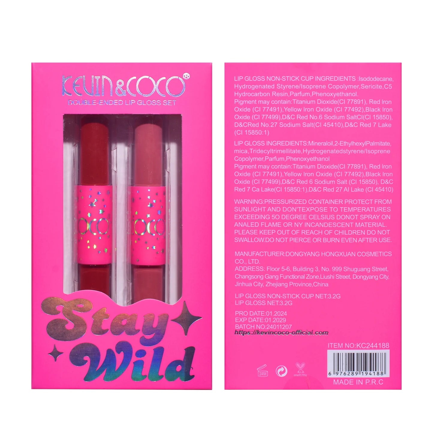 KIT DE BRILLO DE LABIOS DE DOBLE EXTREMO STAY WILD - KEVIN Y COCO