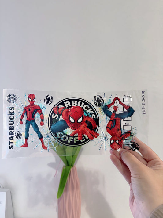 PEGATINA UV DTF PARA TAZAS 16Oz STARBUCKS SPIDERMAN