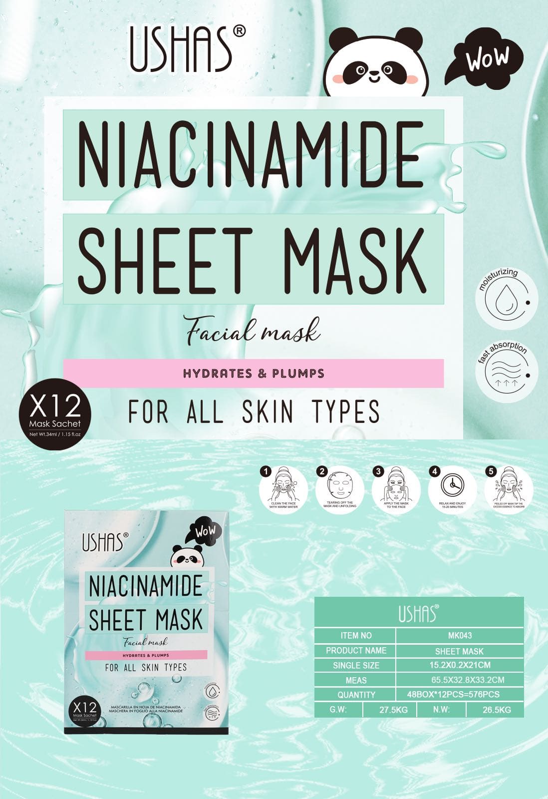 MASCARILLA FACIAL DE NIACINAMIDA - USHAS