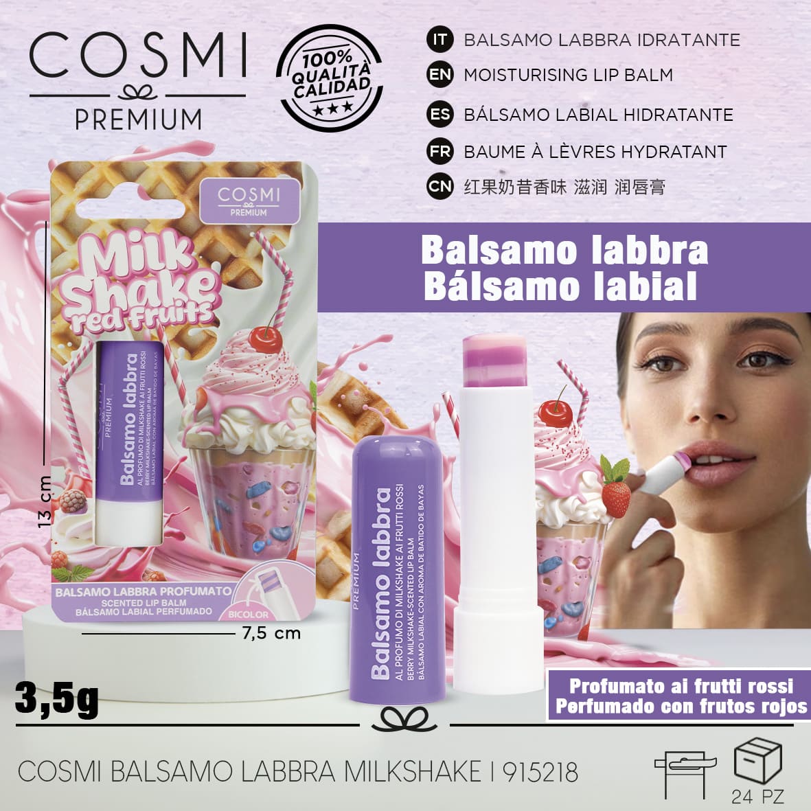 BÁLSAMO LABIAL MILKSHAKE FRUTOS ROJOS - COSMI